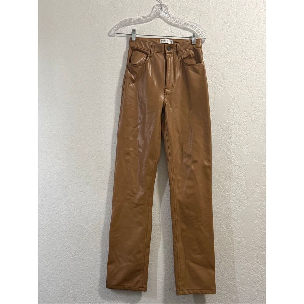 Abercrombie & Fitch‎ 90s straight leg vegan leather pants tan size 25